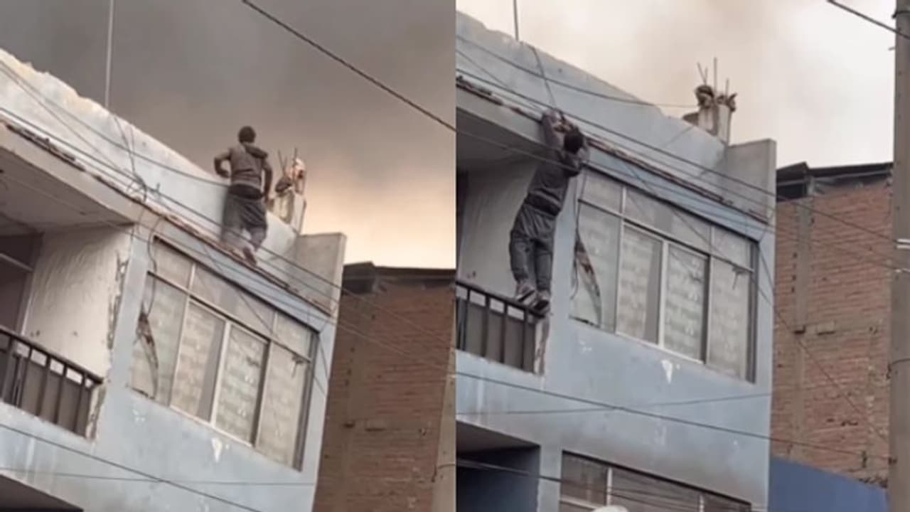 തീ പടര്‍ന്ന കെട്ടിടത്തില്‍ യുവാവിന്‍റെ സാഹസിക പരിശ്രമം;വീഡിയോ കണ്ടവരെല്ലാം കയ്യടിക്കുന്നു...