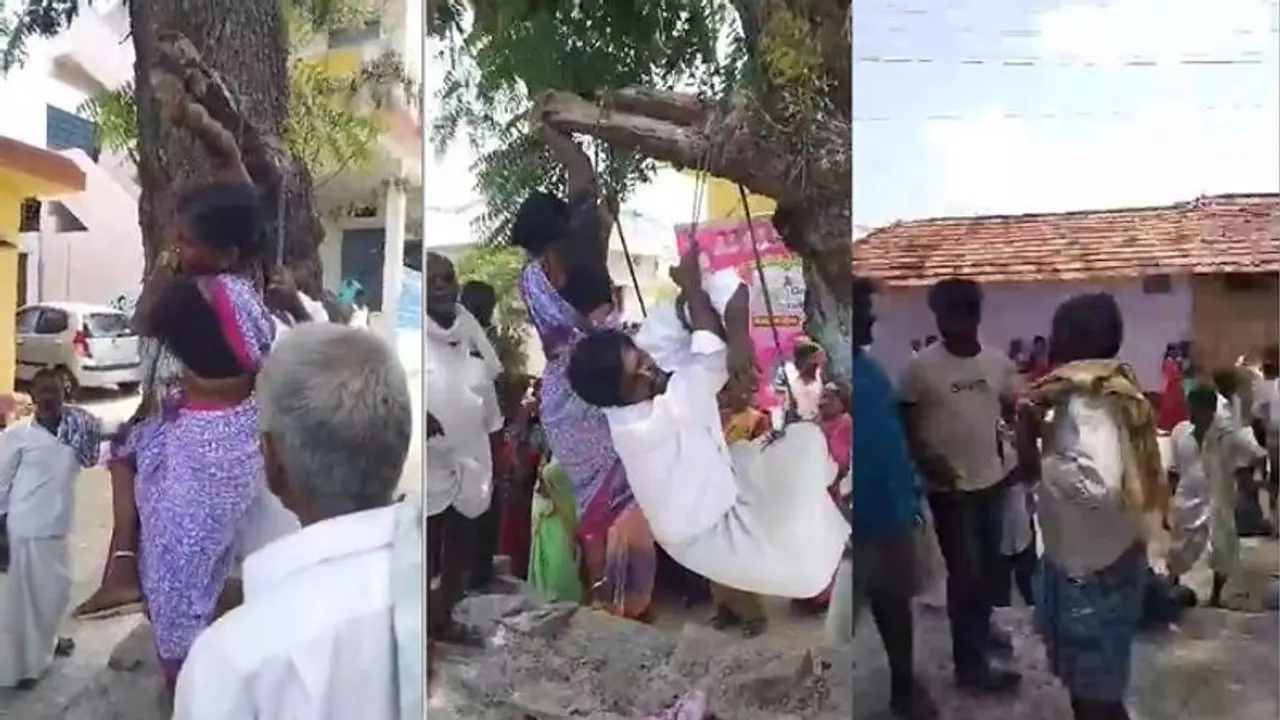 தெலங்கானாவில் சூனியம் வைத்த தம்பதியரை மரத்தில் கட்டி தொங்கவிட்ட கிராம மக்கள் தெலங்கானாவில் சூனியம் வைத்த தம்பதியரை மரத்தில் கட்டி தொங்கவிட்ட கிராம மக்கள்