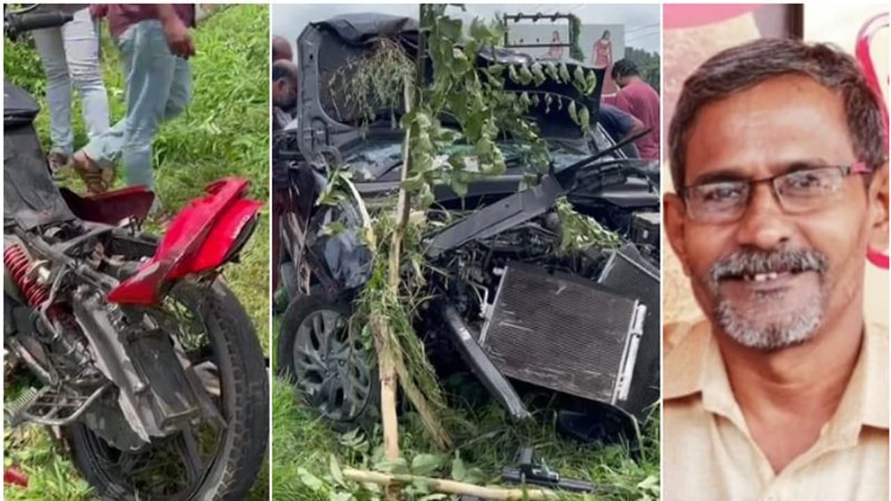 കാർ ചീറിപ്പാഞ്ഞെത്തി, നിയന്ത്രണം വിട്ട് ബൈക്ക് ഇടിച്ച് തെറിപ്പിച്ചു; വയോധികന് ദാരുണാന്ത്യം, 3 പേർക്ക് പരിക്ക്