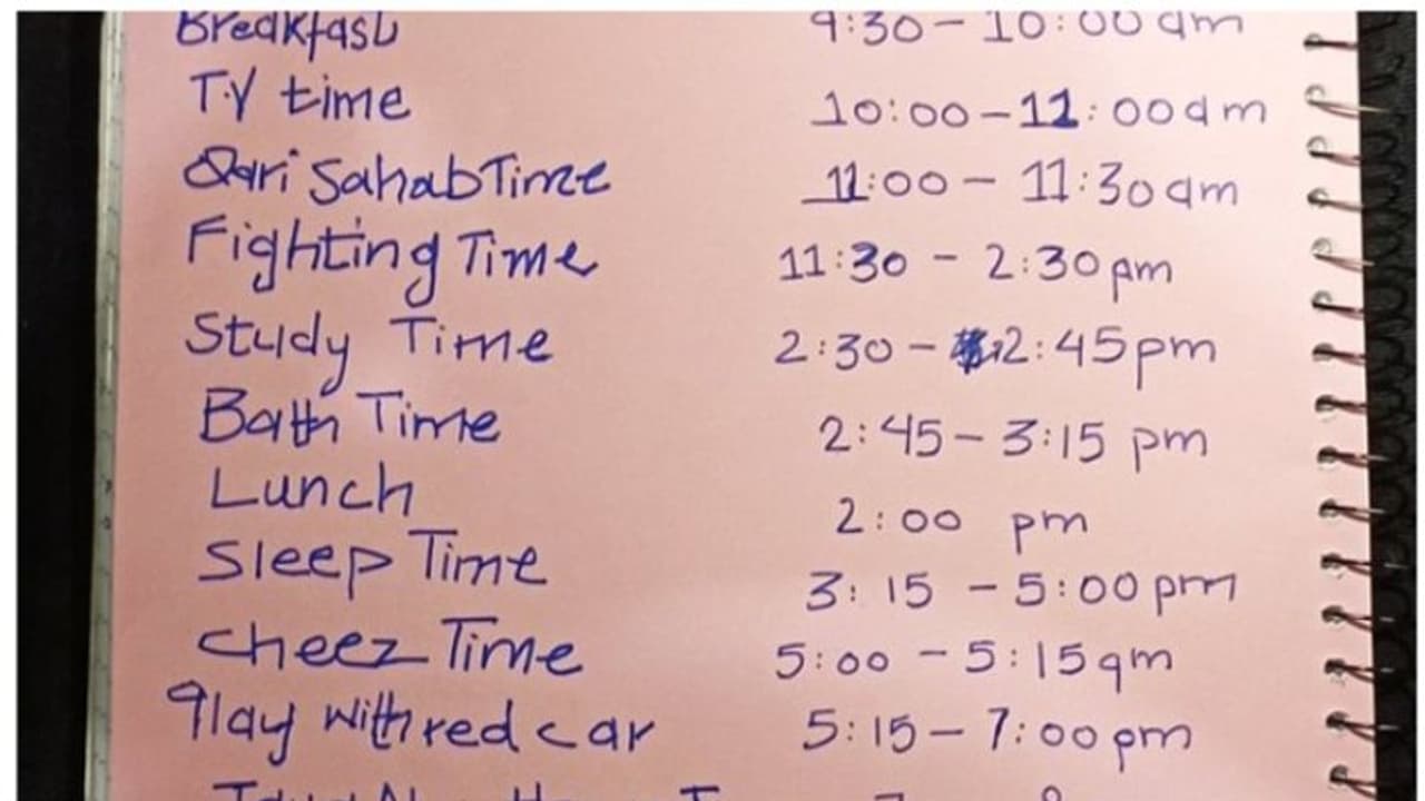 15 മിനിറ്റ് പഠനം, 3 മണിക്കൂര്‍ തല്ലുകൂടല്‍; സാമൂഹിക മാധ്യമത്തില്‍ ചിരി പടര്‍ത്തി ആറ് വയസുകാരന്‍റെ ടൈംടേബിള്‍‍!