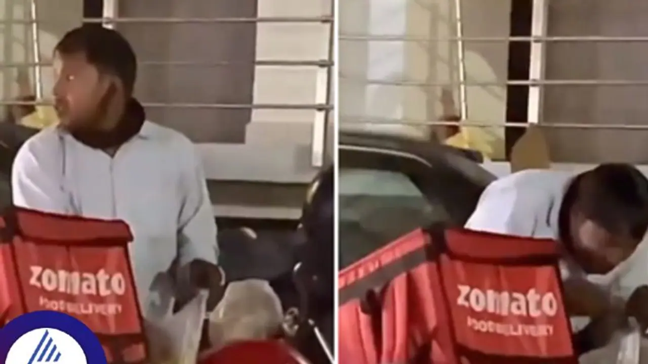 ಪ್ಲಾಸ್ಟಿಕ್ ಕವರ್‌ನಿಂದ ಅನ್ನ ತಿನ್ನೋ ಝೊಮೆಟೋ ಡೆಲಿವರಿ ಬಾಯ್‌; ವಿಡಿಯೋ ವೈರಲ್‌!