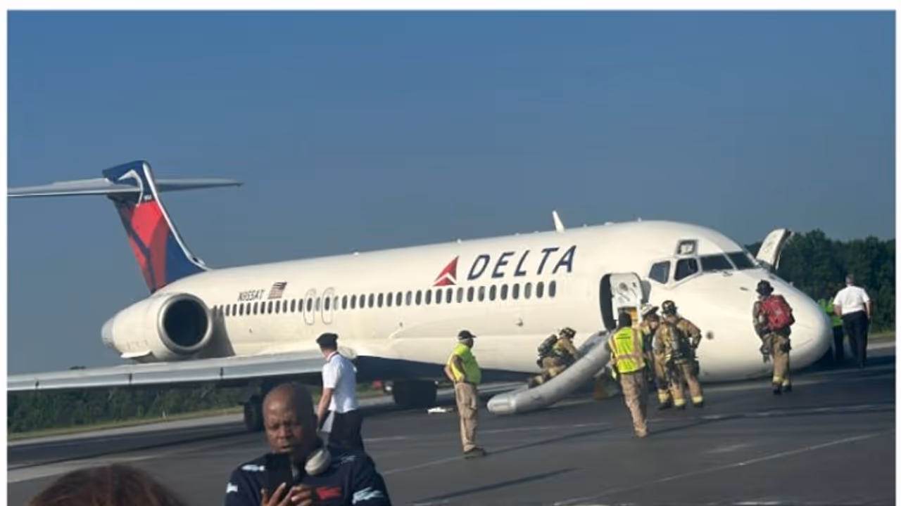 എമര്ജന്സി ലാന്റിംഗിനിടെ 'മൂക്ക് കുത്തി' ഡെൽറ്റ എയർലൈൻസിന്റെ ബോയിംഗ് 717 വിമാനം ! എമര്ജന്സി ലാന്റിംഗിനിടെ 'മൂക്ക് കുത്തി' ഡെൽറ്റ എയർലൈൻസിന്റെ ബോയിംഗ് 717 വിമാനം !