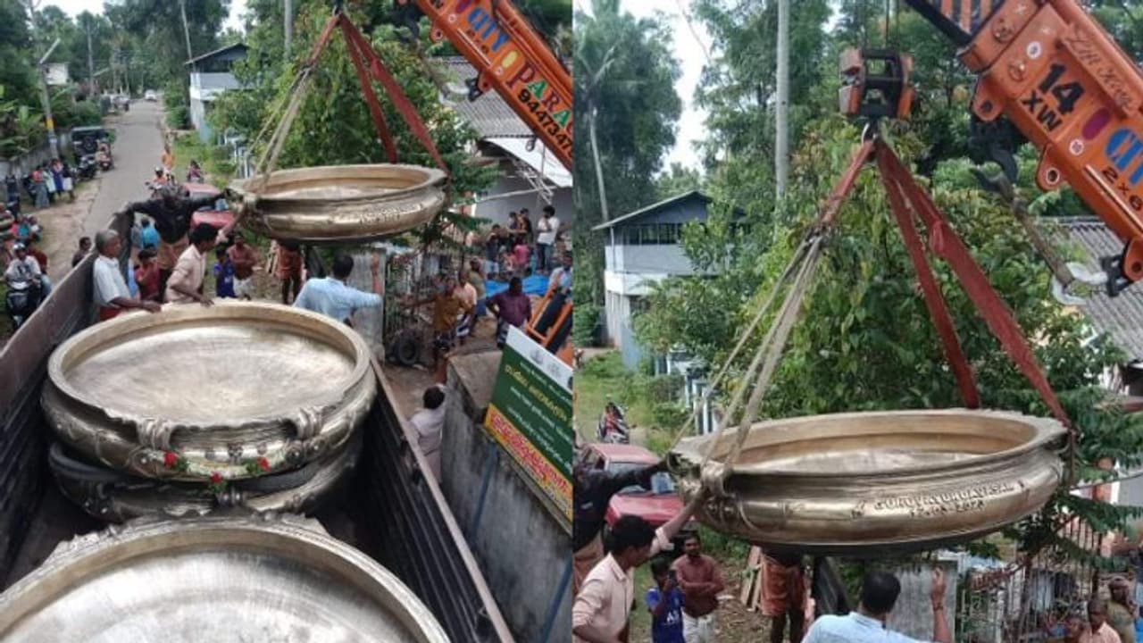 1000 ലിറ്റർ പായസം വെയ്ക്കാം, 2500 കിലോ ഭാരം, ലോറിയിൽ കയറ്റാൻ ക്രെയിൻ; ഗുരുവായൂരപ്പന് 4 ഭീമൻ ഓട്ടുരുളികള് 1000 ലിറ്റർ പായസം വെയ്ക്കാം, 2500 കിലോ ഭാരം, ലോറിയിൽ കയറ്റാൻ ക്രെയിൻ; ഗുരുവായൂരപ്പന് 4 ഭീമൻ ഓട്ടുരുളികള്