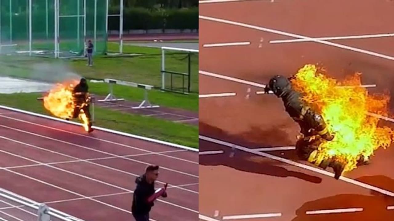 ದೇಹಕ್ಕೆ ಬೆಂಕಿ ಹಚ್ಚಿ 100 ಮೀಟರ್ ಓಟ, 2 ವಿಶ್ವದಾಖಲೆ ನಿರ್ಮಿಸಿದ ಅಗ್ನಿಶಾಮಕ ದಳ ಸಿಬ್ಬಂದಿ!