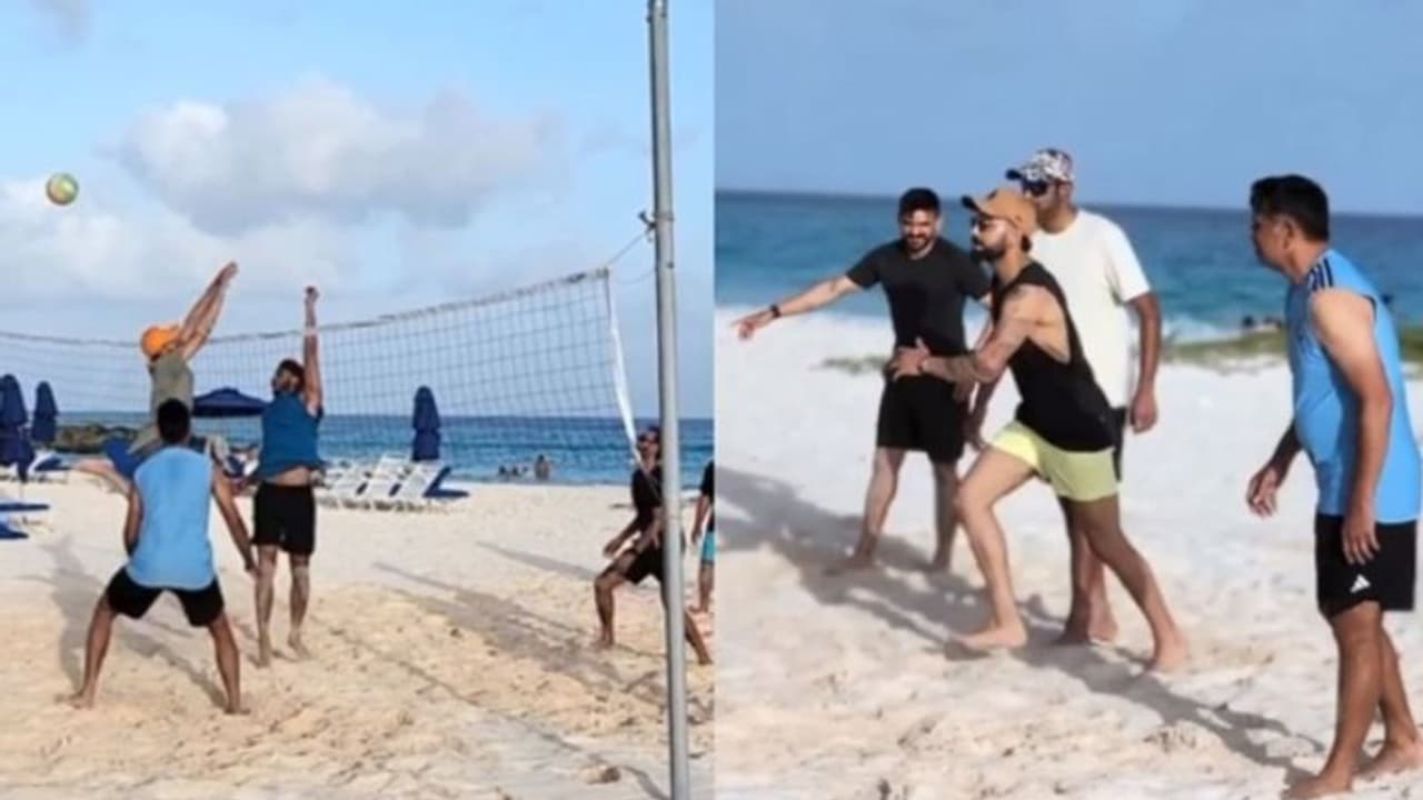 வெஸ்ட் இண்டீஸில் பீச்சில் வாலிபால் விளையாடிய இந்திய வீரர்கள்: மொபைலில் வீடியோ எடுத்த இஷான் கிஷான்!