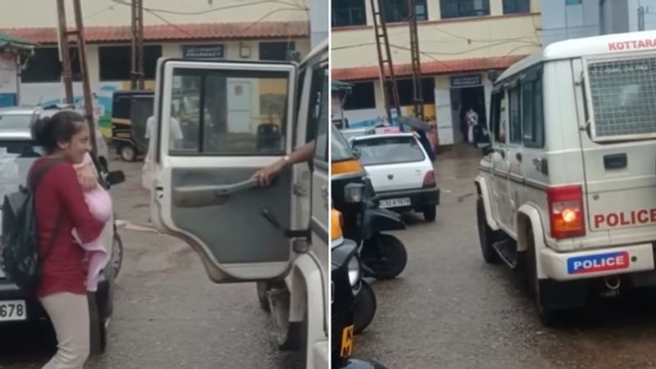 കൈക്കുഞ്ഞുമായി മഴയത്ത് പെട്ടുപോയ കുടുംബത്തിന് സഹായമായി പൊലീസ്; വീഡിയോ