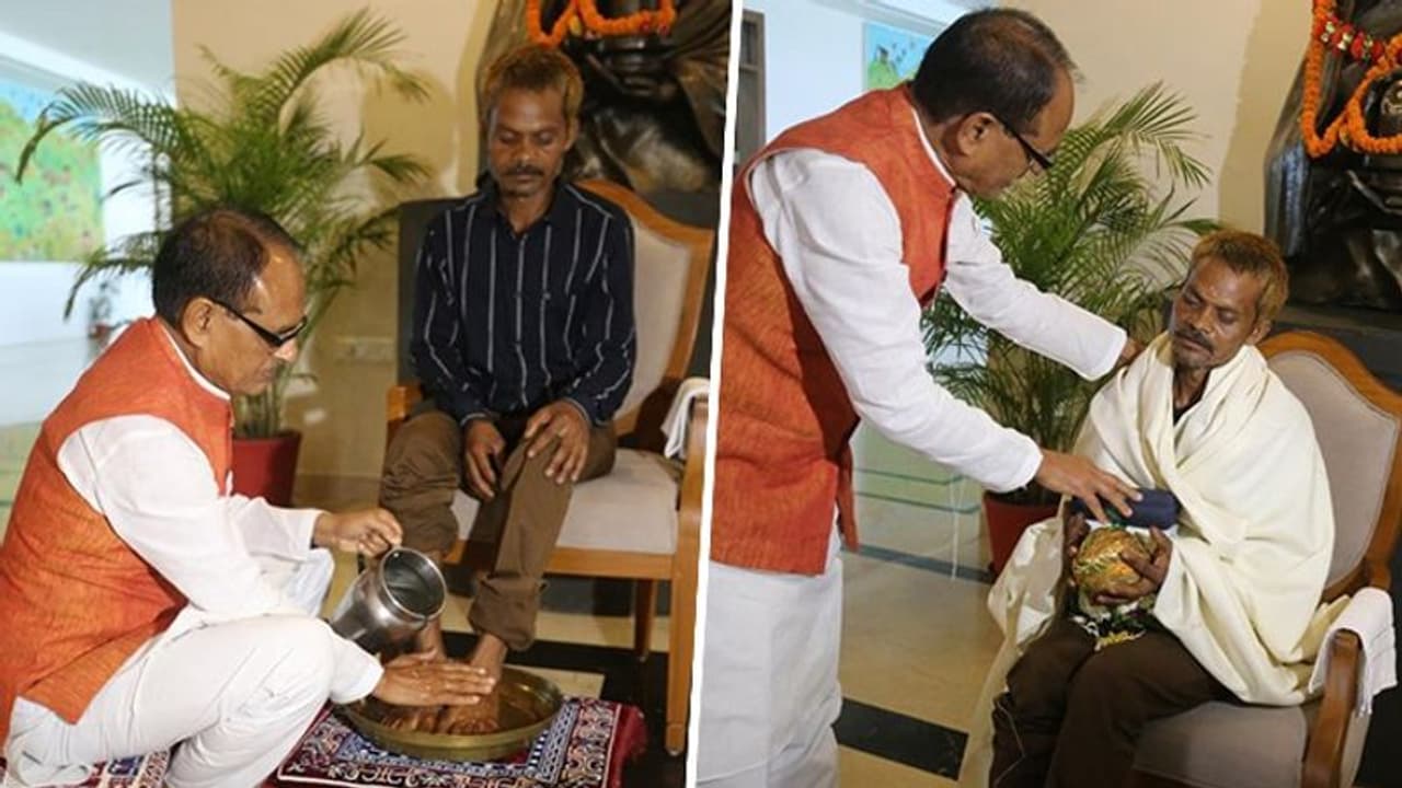 MP urination case: CM Shivraj Chouhan washes tribal man Dashmat Rawat's feet, apologises | WATCH MP urination case: CM Shivraj Chouhan washes tribal man Dashmat Rawat's feet, apologises | WATCH
