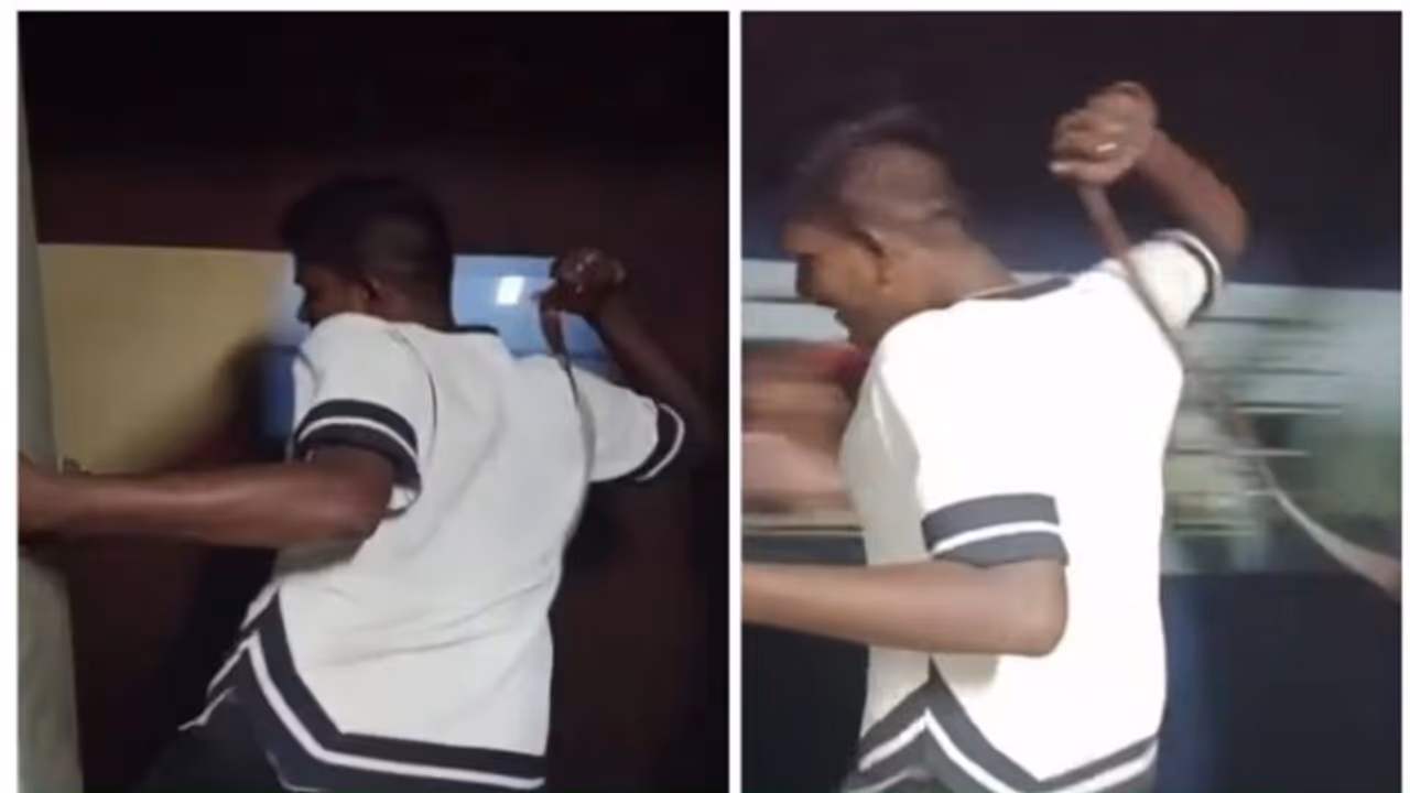 ട്രെയിനിന്റെ വാതിലില് തൂങ്ങിനിന്ന് മറ്റൊരു ട്രെയിനിലെ യാത്രക്കാരെ അടിക്കുന്ന യുവാവ്; പ്രതികരിച്ച് റെയില്വെ ട്രെയിനിന്റെ വാതിലില് തൂങ്ങിനിന്ന് മറ്റൊരു ട്രെയിനിലെ യാത്രക്കാരെ അടിക്കുന്ന യുവാവ്; പ്രതികരിച്ച് റെയില്വെ