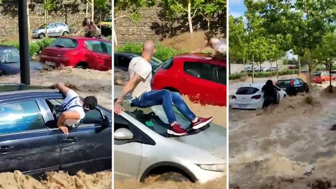 WATCH: Cars swept away, residents stranded as torrential rains trigger flash floods in Spain's Zaragoza