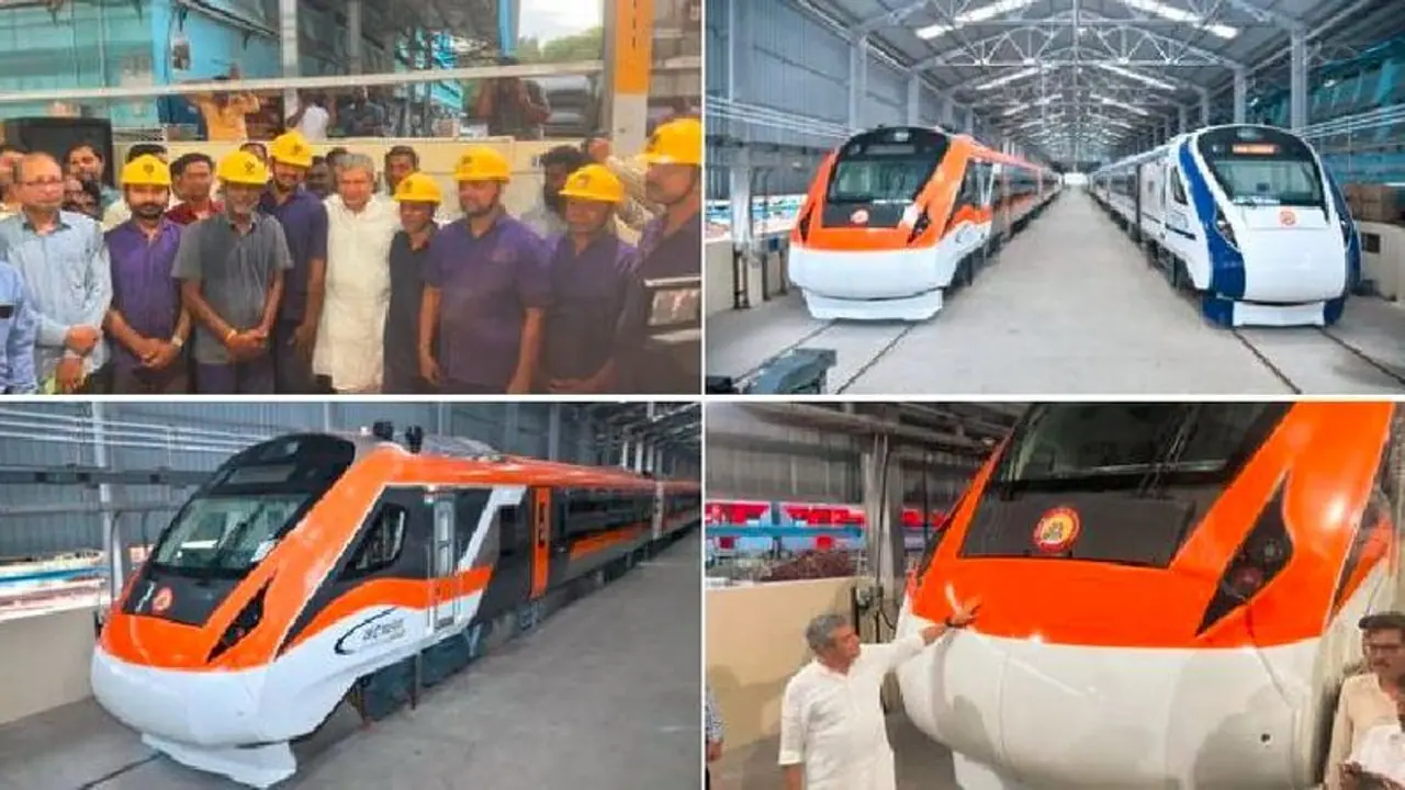 ನೀಲಿ ಬದಲು ಕೇಸರಿ, ಬೂದು: ವಂದೇ ಭಾರತ್ಗೆ ಈಗ ಹೊಸ ಬಣ್ಣ, ವಿನ್ಯಾಸ! ನೀಲಿ ಬದಲು ಕೇಸರಿ, ಬೂದು: ವಂದೇ ಭಾರತ್ಗೆ ಈಗ ಹೊಸ ಬಣ್ಣ, ವಿನ್ಯಾಸ!