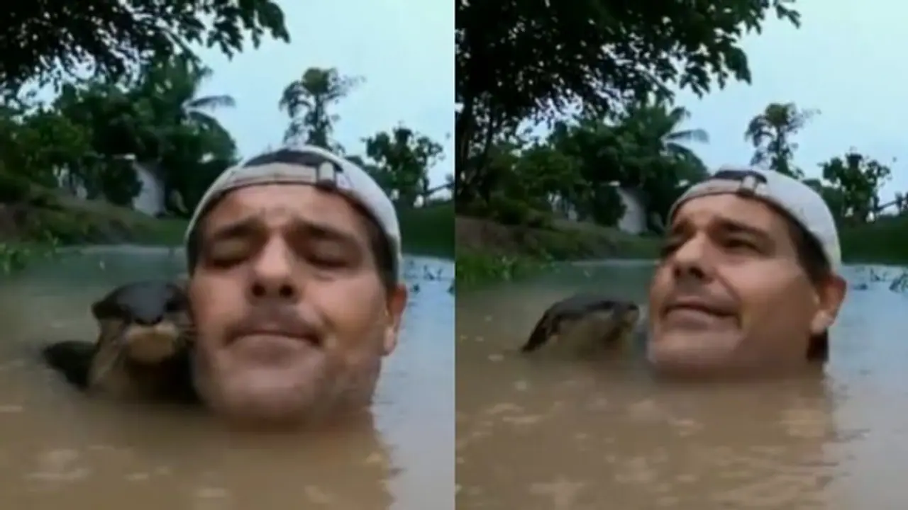 കഴുത്തൊപ്പം വെള്ളത്തില് നില്ക്കുന്നയാളുടെ അടുത്തേക്ക് നീന്തി വരുന്നത് ആരാണെന്ന് നോക്കിക്കേ... കഴുത്തൊപ്പം വെള്ളത്തില് നില്ക്കുന്നയാളുടെ അടുത്തേക്ക് നീന്തി വരുന്നത് ആരാണെന്ന് നോക്കിക്കേ...