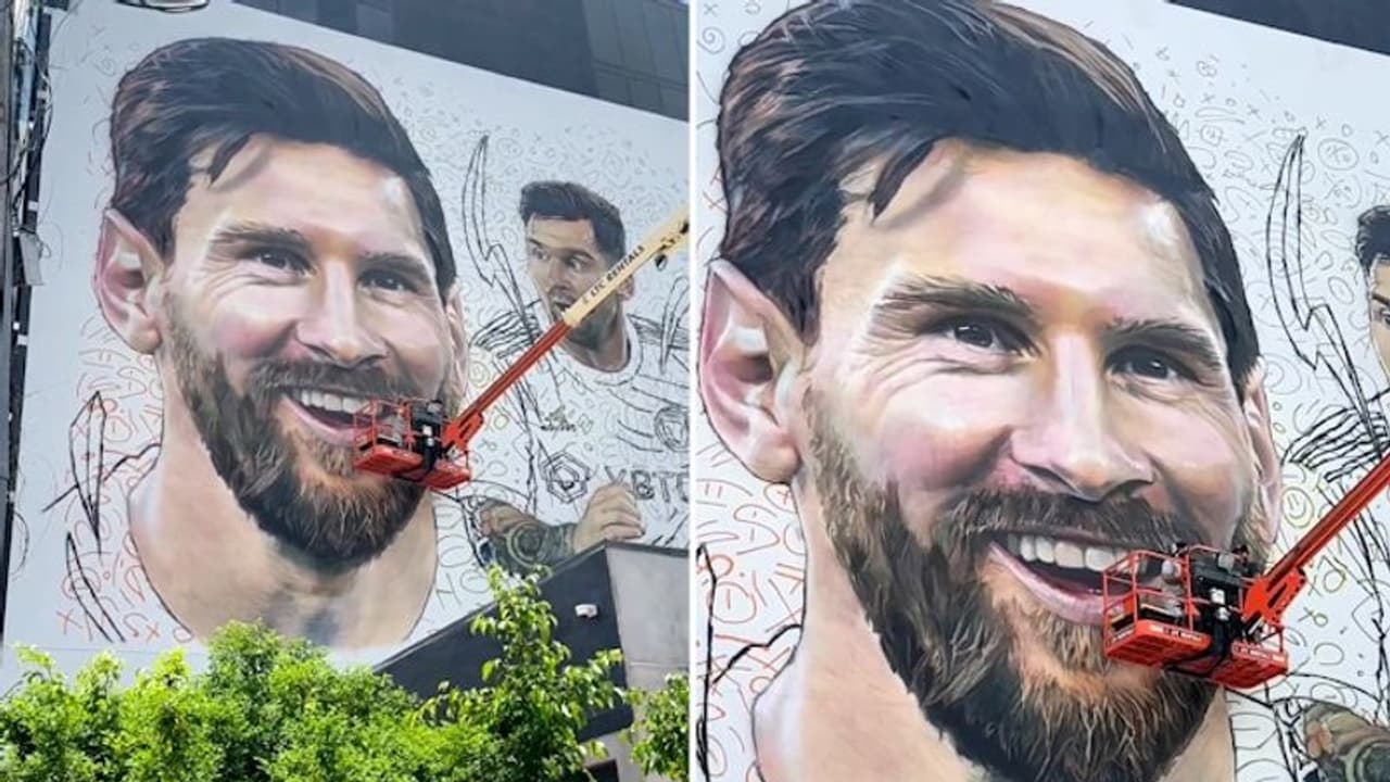 Messi mania in Miami: Beckham's magnificent mural to welcome superstar to Inter Miami stuns fans (WATCH)