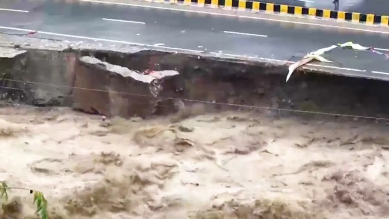 WATCH: Massive chunk of National Highway collapses in Himachal Pradesh amid heavy rain