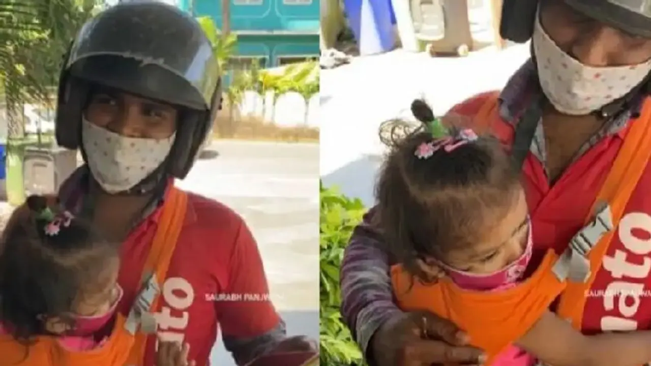 Video of Zomato delivery agent with child tied to her chest breaks the Internet