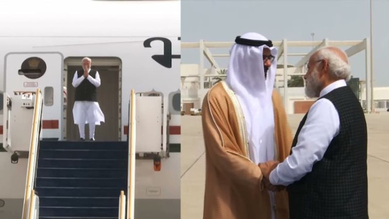 പ്രധാനമന്ത്രി നരേന്ദ്ര മോദി യുഎഇയിൽ എത്തി; അബുദാബി കിരീടവകാശി ഷെയ്ഖ് ഖാലിദ് സ്വീകരിച്ചു പ്രധാനമന്ത്രി നരേന്ദ്ര മോദി യുഎഇയിൽ എത്തി; അബുദാബി കിരീടവകാശി ഷെയ്ഖ് ഖാലിദ് സ്വീകരിച്ചു