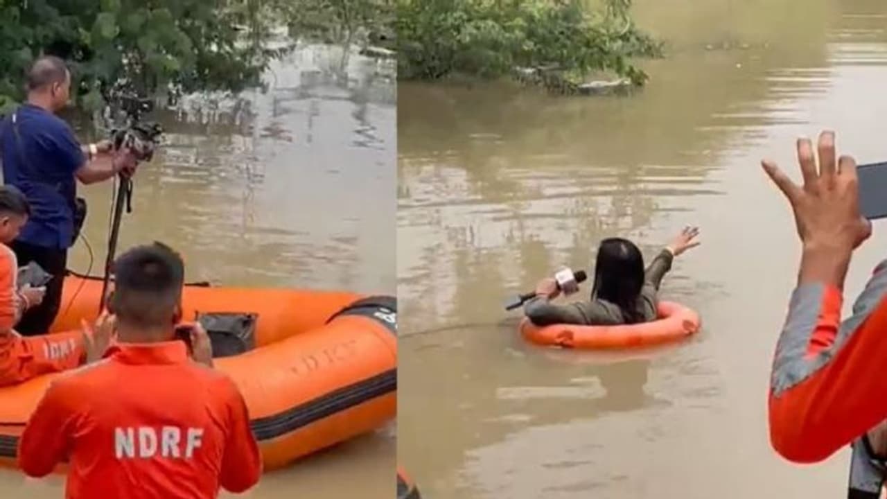 Delhi Floods: Netizens fume over viral video of TV reporter using NDRF gear to report in neck deep water Delhi Floods: Netizens fume over viral video of TV reporter using NDRF gear to report in neck deep water