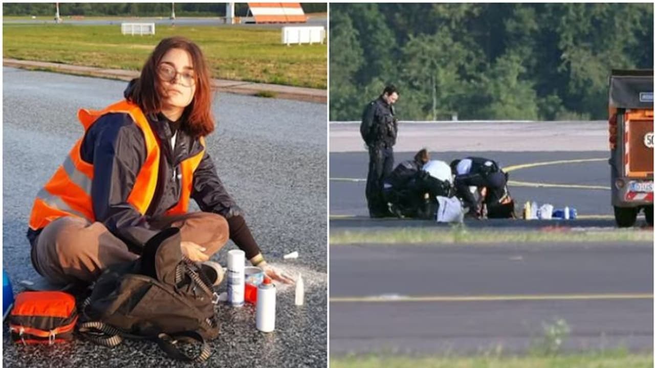 റൺവേയിൽ കൈകൾ ഒട്ടിച്ചുവെച്ചു, പരിസ്ഥിതി പ്രവർത്തകരുടെ കടുംകൈ, വിമാനസർവീസുകൾ താറുമാറായി