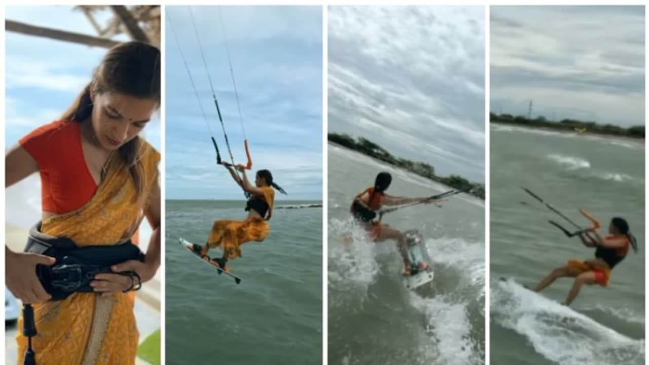 സാരി ഉടുത്ത് കൈറ്റ് സർഫിംഗ് നടത്തുന്ന യുവതിയുടെ വീഡിയോ വൈറല് ! സാരി ഉടുത്ത് കൈറ്റ് സർഫിംഗ് നടത്തുന്ന യുവതിയുടെ വീഡിയോ വൈറല് !