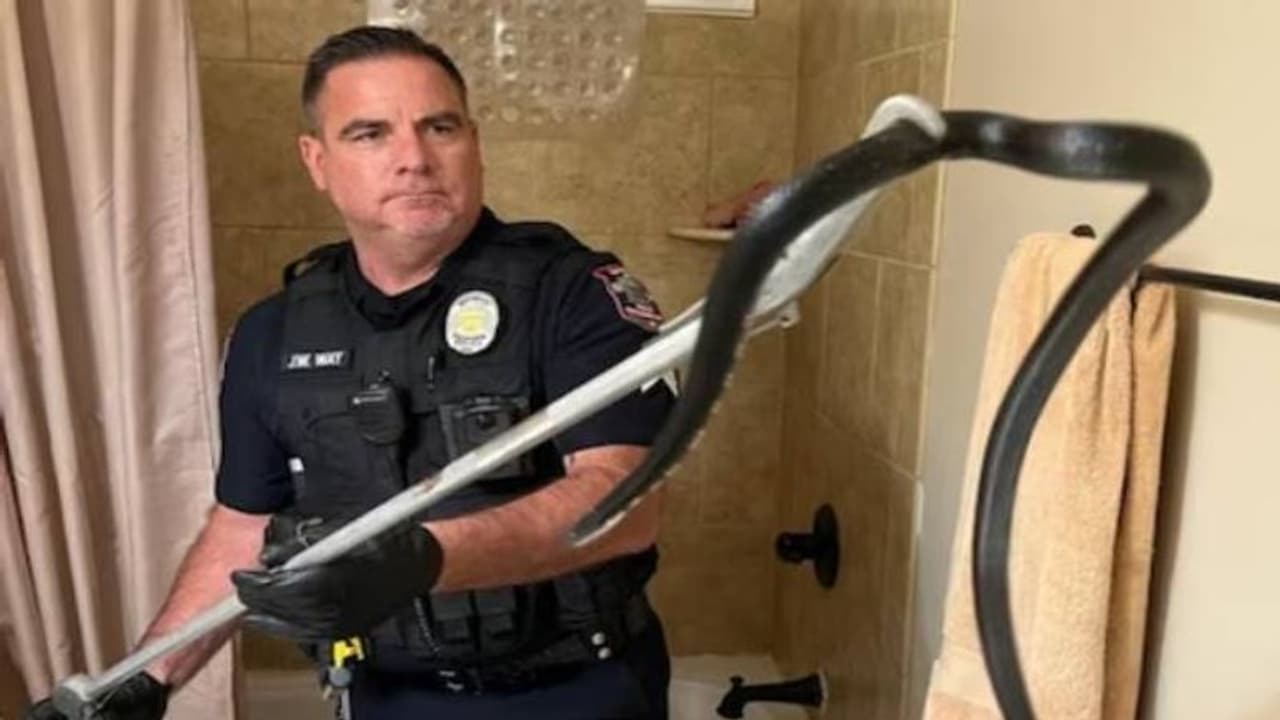 വീടിന്റെ കുളിമുറിയിൽ പാമ്പ്, രക്ഷക്കെത്തി പൊലീസ് വീടിന്റെ കുളിമുറിയിൽ പാമ്പ്, രക്ഷക്കെത്തി പൊലീസ്