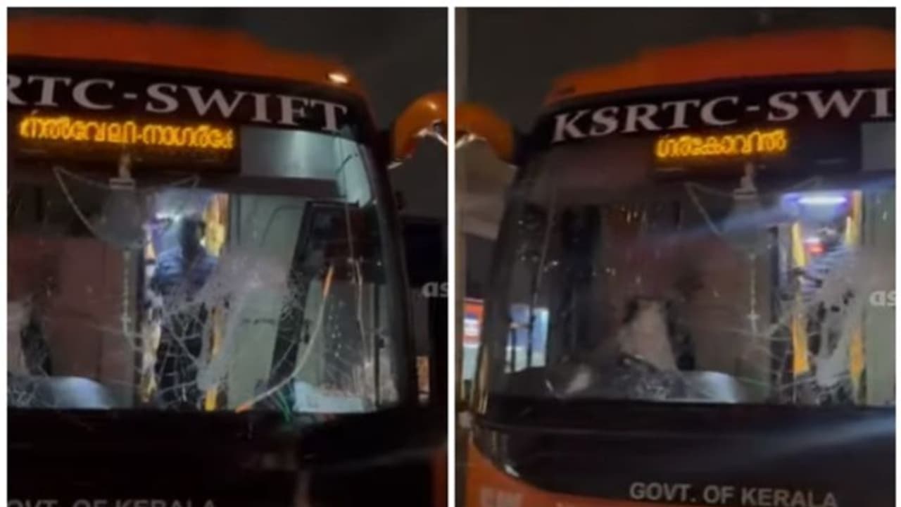KSRTC ബസിന് നേരെ അക്രമം, ബൈക്കിന് സൈഡ് കൊടുത്തില്ലെന്ന് ആരോപിച്ച്, ചില്ലുകള്‍ അടിച്ചു തകര്‍ത്തു