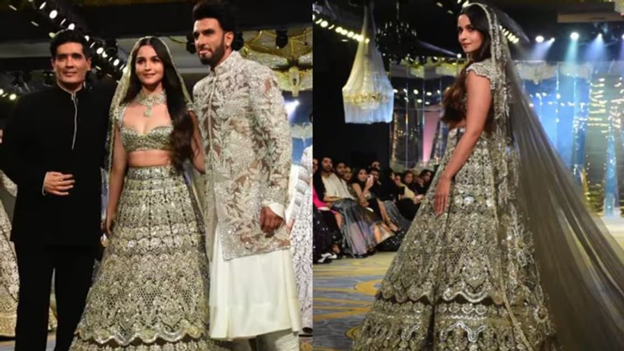 ബ്ലാക്ക് ഗോള്‍ഡണ്‍ ലെഹങ്കയില്‍ ആലിയ ഭട്ടും ഷെർവാണിയില്‍ രൺവീറും; റാംപ് വാക്ക് വീഡിയോ വൈറല്‍