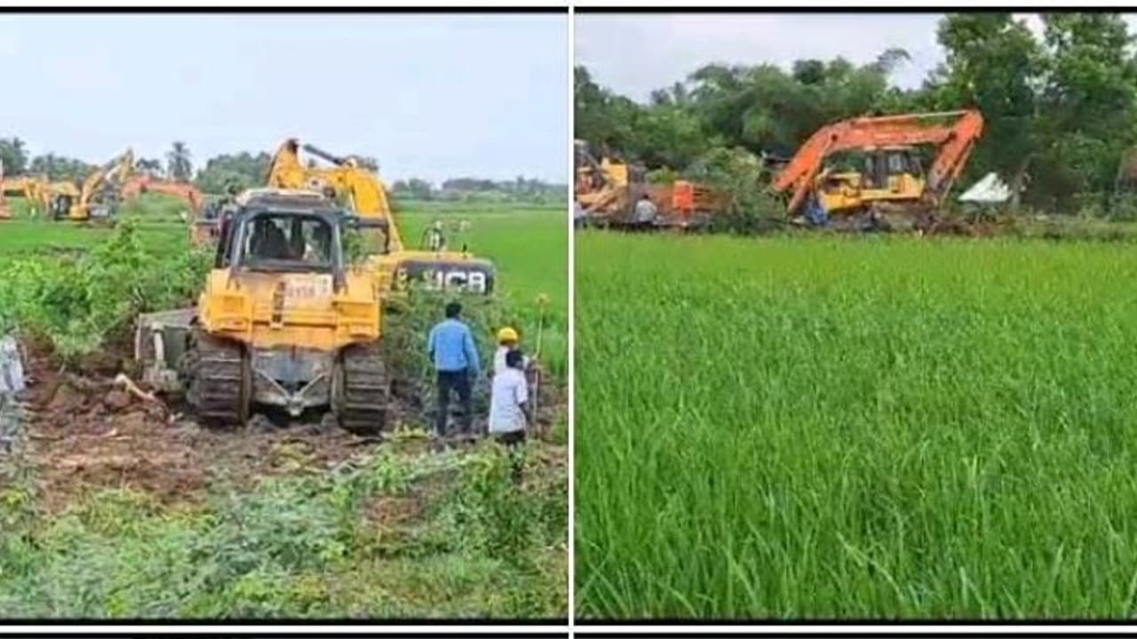 விளைந்து நிற்கும் நெற்பயிற்களை நவீன இயந்திரங்கள் மூலம் அழிக்கும் என்எல்சி நிர்வாகம்..! வேதனையில் விவசாயிகள் விளைந்து நிற்கும் நெற்பயிற்களை நவீன இயந்திரங்கள் மூலம் அழிக்கும் என்எல்சி நிர்வாகம்..! வேதனையில் விவசாயிகள்