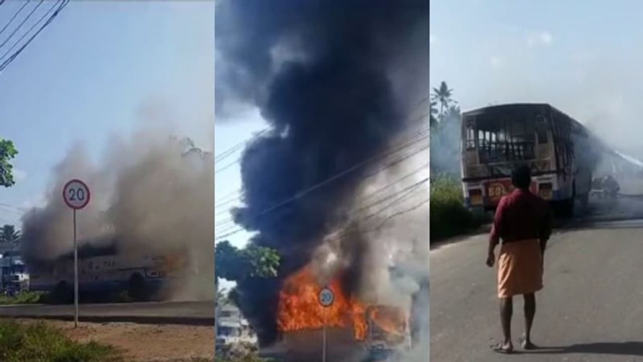ഓടിക്കൊണ്ടിരുന്ന കെഎസ്ആർടിസി ബസ്സിന് തീപിടിച്ചു; ഡ്രൈവറുടെ സമയോചിത ഇടപെടൽ, യാത്രക്കാരെ രക്ഷപ്പെടുത്തി ഓടിക്കൊണ്ടിരുന്ന കെഎസ്ആർടിസി ബസ്സിന് തീപിടിച്ചു; ഡ്രൈവറുടെ സമയോചിത ഇടപെടൽ, യാത്രക്കാരെ രക്ഷപ്പെടുത്തി