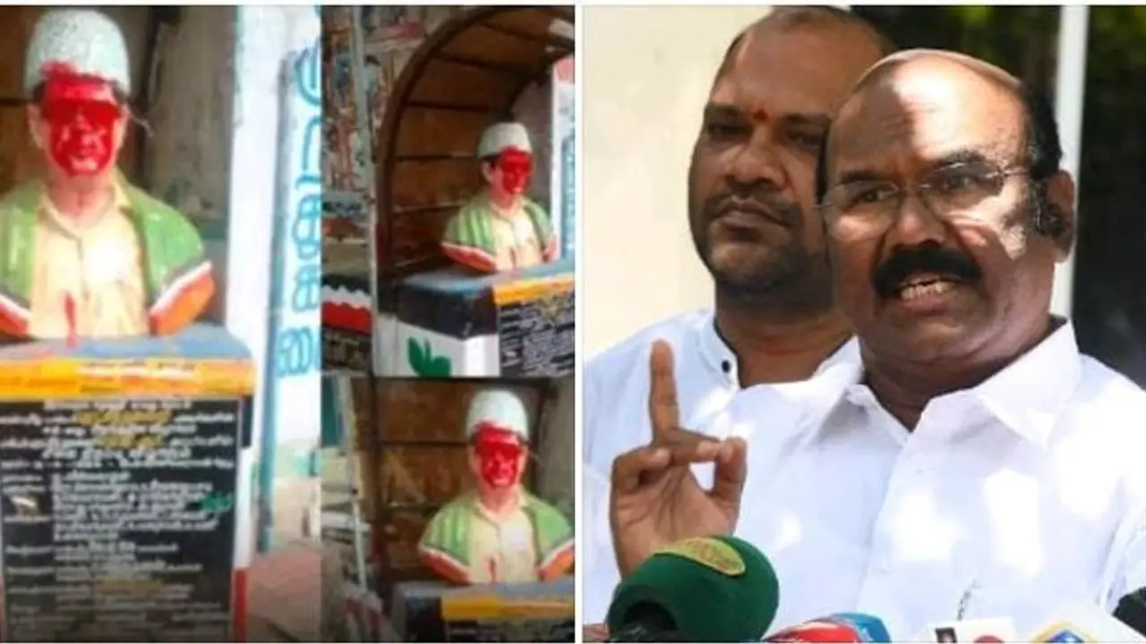 எம்ஜிஆர் சிலை மீது பெயிண்ட் ஊற்றிய நபர்களை கைது செய்யலைனா பெரிய அளவில் போராட்டம் ஜெயக்குமார் எச்சரிக்கை