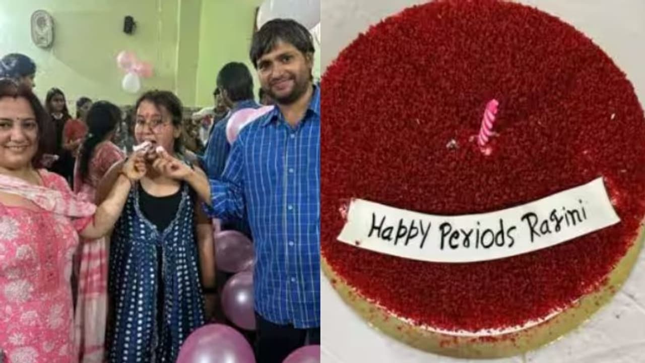 മകളുടെ ആദ്യ ആർത്തവം കേക്ക് മുറിച്ച് ആഘോഷിച്ച് അച്ഛന്; വീഡിയോ വൈറല് മകളുടെ ആദ്യ ആർത്തവം കേക്ക് മുറിച്ച് ആഘോഷിച്ച് അച്ഛന്; വീഡിയോ വൈറല്