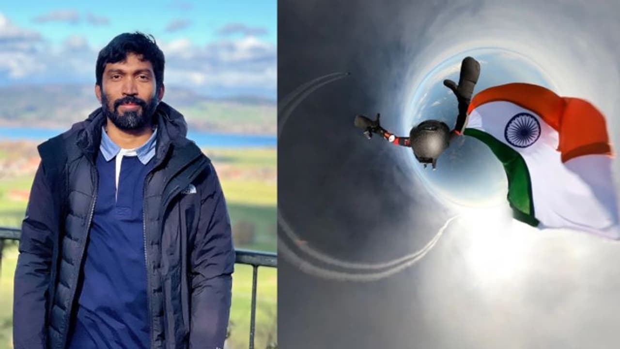 தேசிய கொடியை பிடித்தவாறு ஸ்கை டைவிங் செய்து கின்னஸ் உலக சாதனை படைத்த ஐடி ஊழியர்! தேசிய கொடியை பிடித்தவாறு ஸ்கை டைவிங் செய்து கின்னஸ் உலக சாதனை படைத்த ஐடி ஊழியர்!