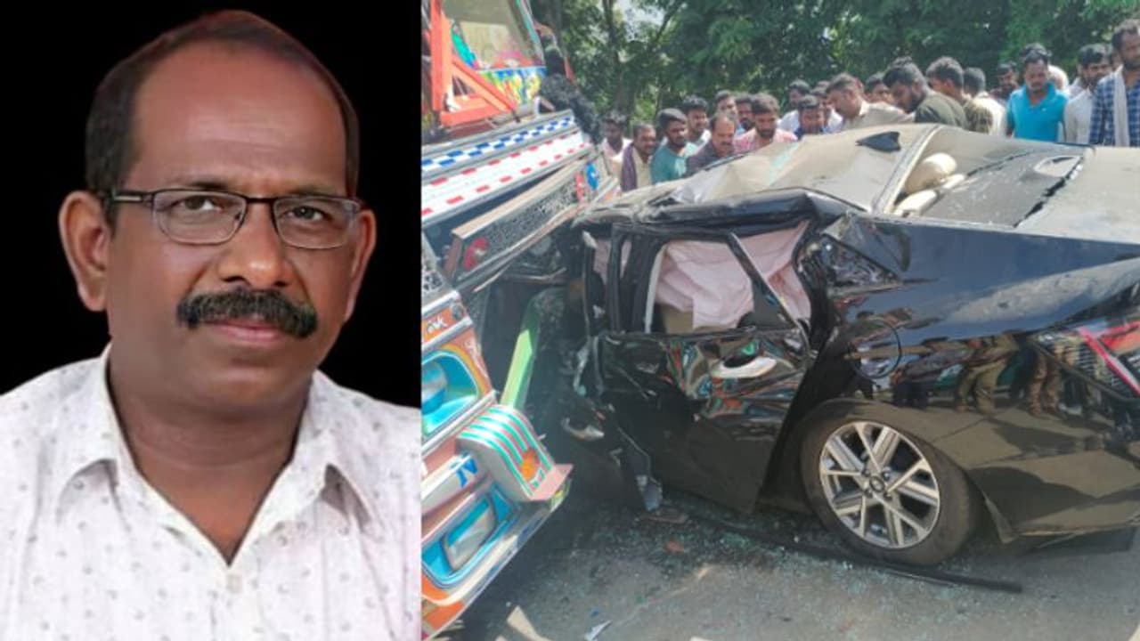 മകനെ കണ്ട് മടങ്ങും വഴി അച്ഛന്റെ ജീവനെടുത്ത് അപകടം; ഗുണ്ടൽപേട്ടിൽ കാറും ലോറിയും കൂട്ടിയിടിച്ചു, ദാരുണാന്ത്യം മകനെ കണ്ട് മടങ്ങും വഴി അച്ഛന്റെ ജീവനെടുത്ത് അപകടം; ഗുണ്ടൽപേട്ടിൽ കാറും ലോറിയും കൂട്ടിയിടിച്ചു, ദാരുണാന്ത്യം