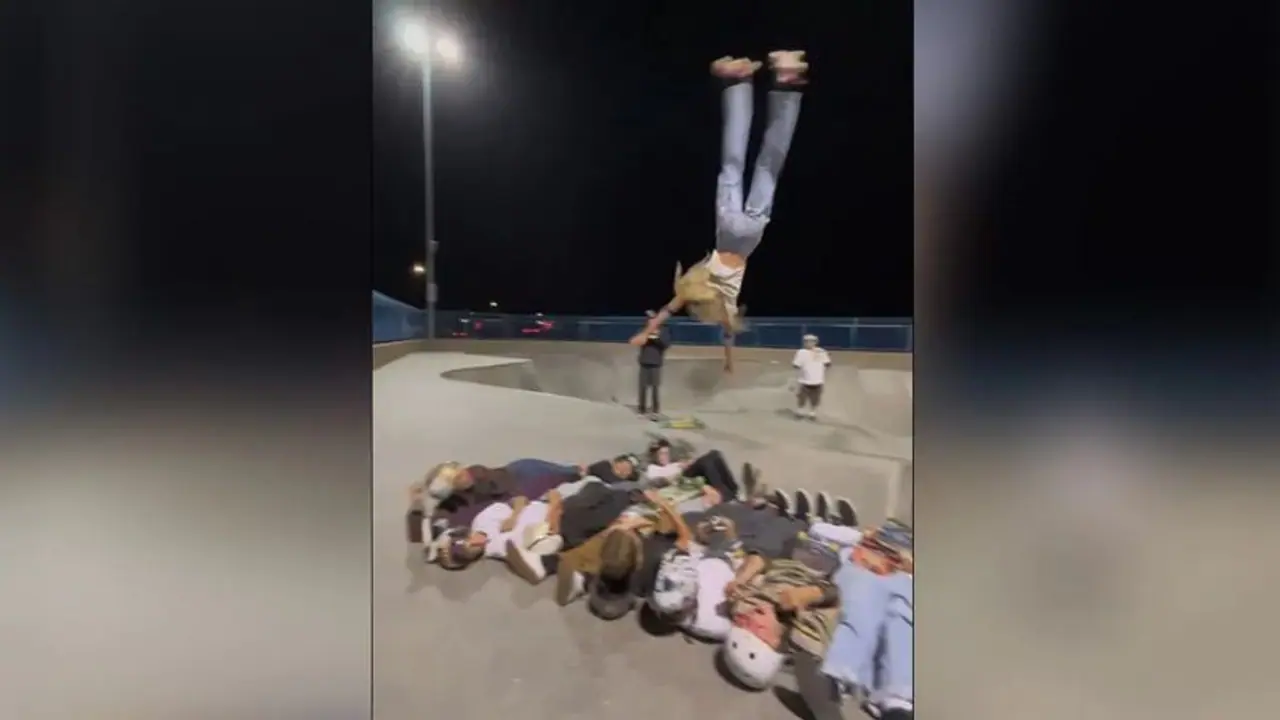 WATCH: 15 year old roller skating prodigy shatters world record with daring barani flip over 12 people