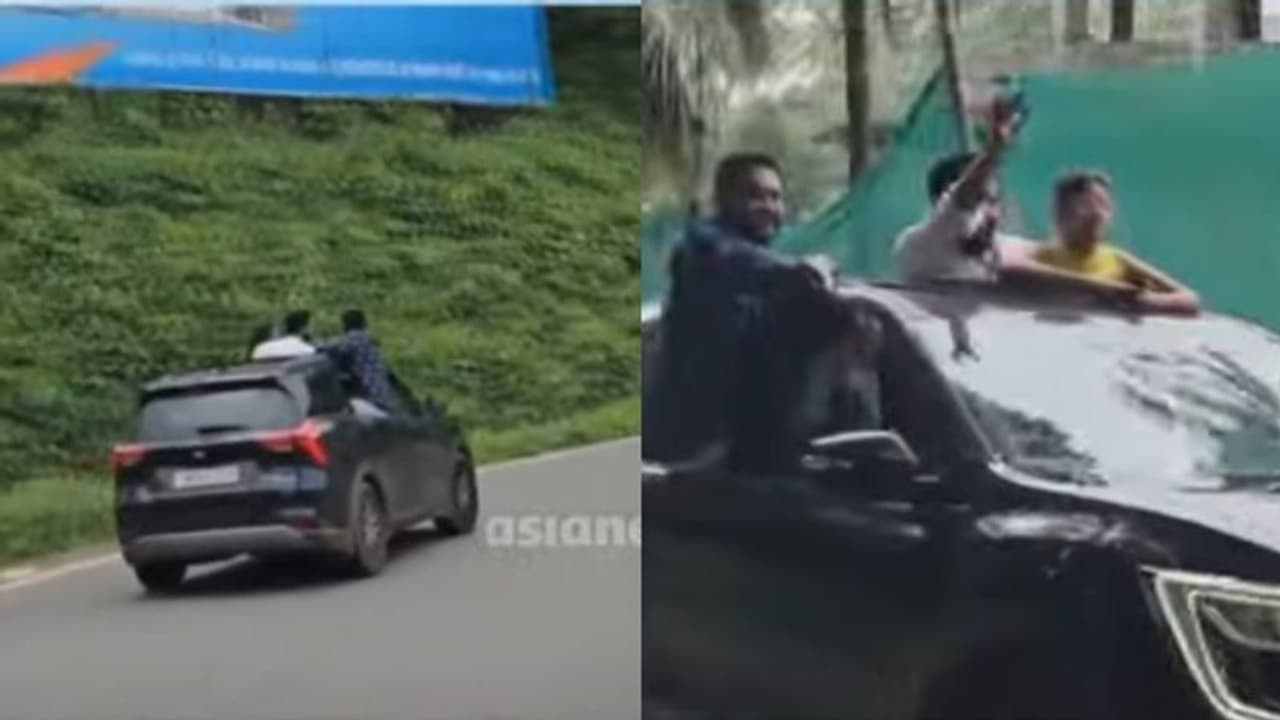  റൂഫ് വിൻഡോയിൽ രണ്ടുപേർ, വലതുവശത്തേക്ക് ചരിഞ്ഞ് ഒരാൾ, താമരശ്ശേരി ചുരത്തിൽ കാറിൽ അഭ്യാസം; വൈകാതെ പണി കിട്ടി!