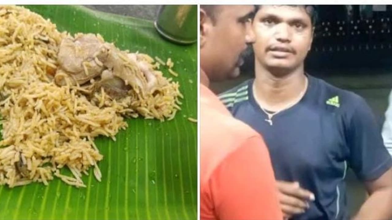 ஓசியில் பிரியாணி சாப்பிட்டு விட்டு அடாவடி செய்த காக்கி... வீடியோவில் சிக்கியதால் பைக்கை விட்டு விட்டு ஓட்டம்
