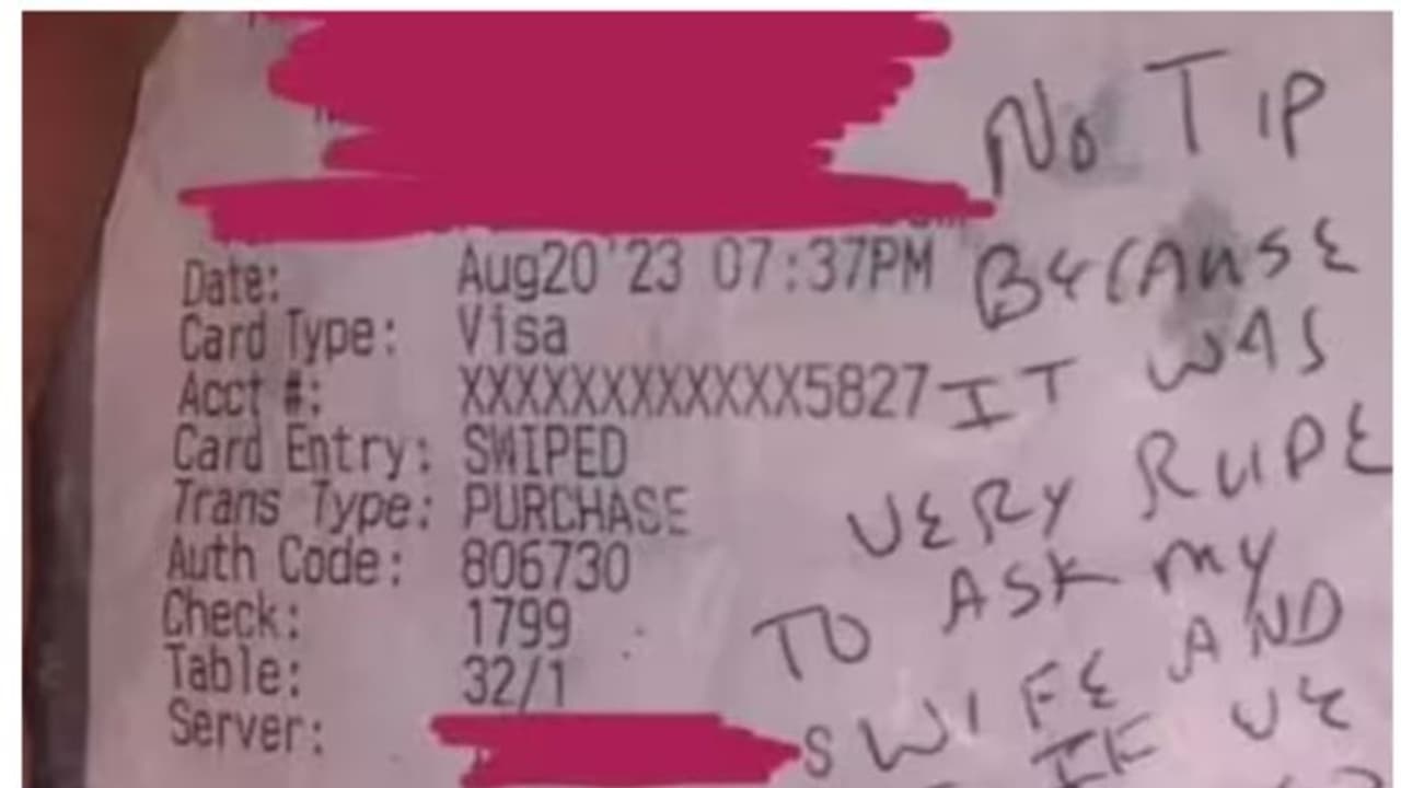 ഭക്ഷണ ബില്ല് വിഭജിക്കണമോയെന്ന് ചോദിച്ചത് ഇഷ്ടപ്പെട്ടില്ല; സപ്ലൈയര്‍ക്ക് ബില്ലില്‍ മറുപടിയെഴുതി ഭര്‍ത്താവ് ! 