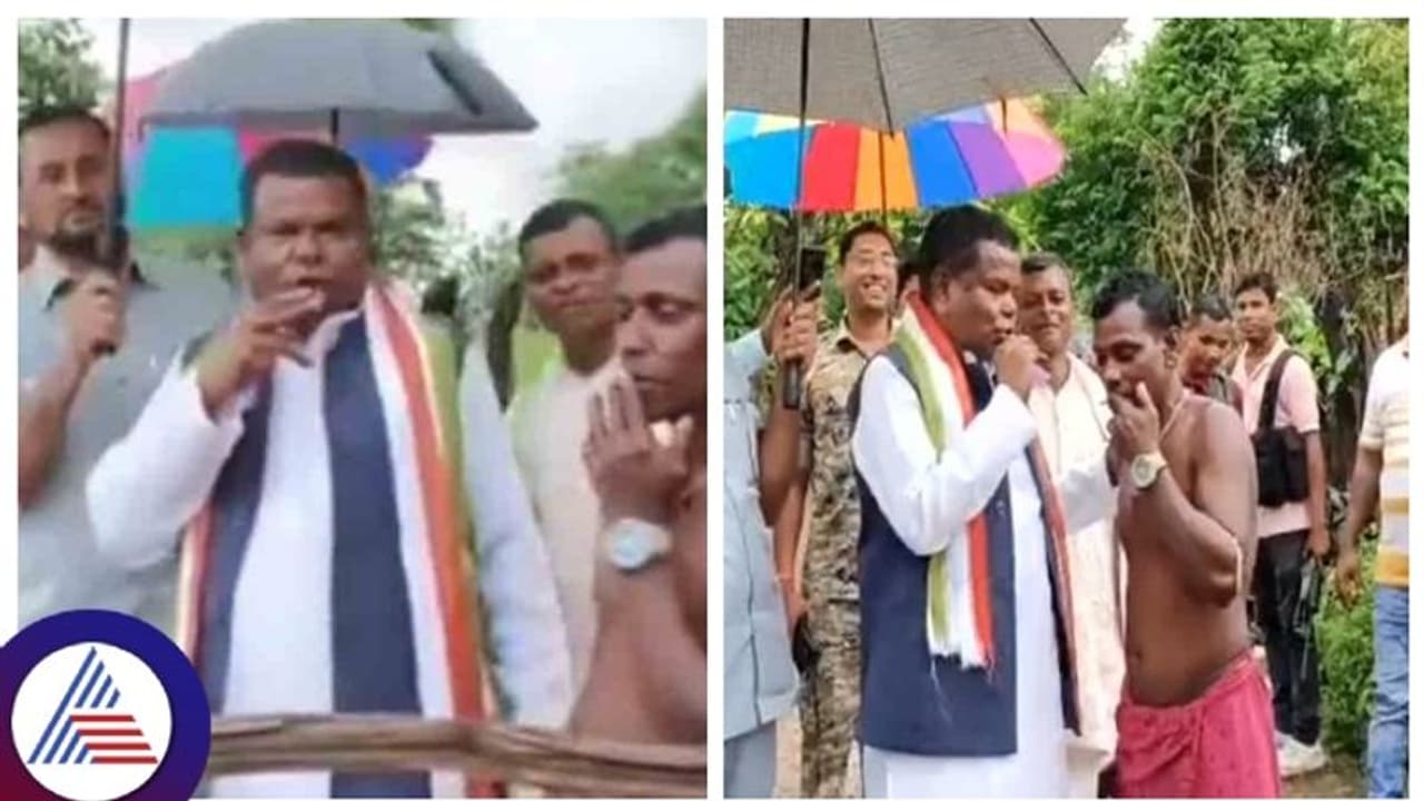 ನೈತಿಕತೆ ಮರೆತು ಆದಿವಾಸಿಗಳಿಗೆ ಬೀಡಿ ಸೇದೋದು ಹೇಳಿಕೊಟ್ಟ ಕಾಂಗ್ರೆಸ್ ಸಚಿವ!