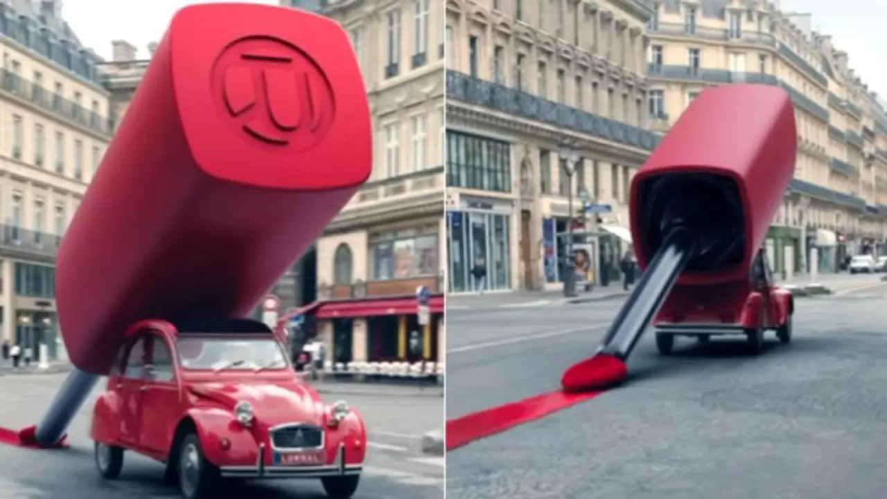 Beauty brand gets creative! Giant size lipstick paints the town red, literally WATCH