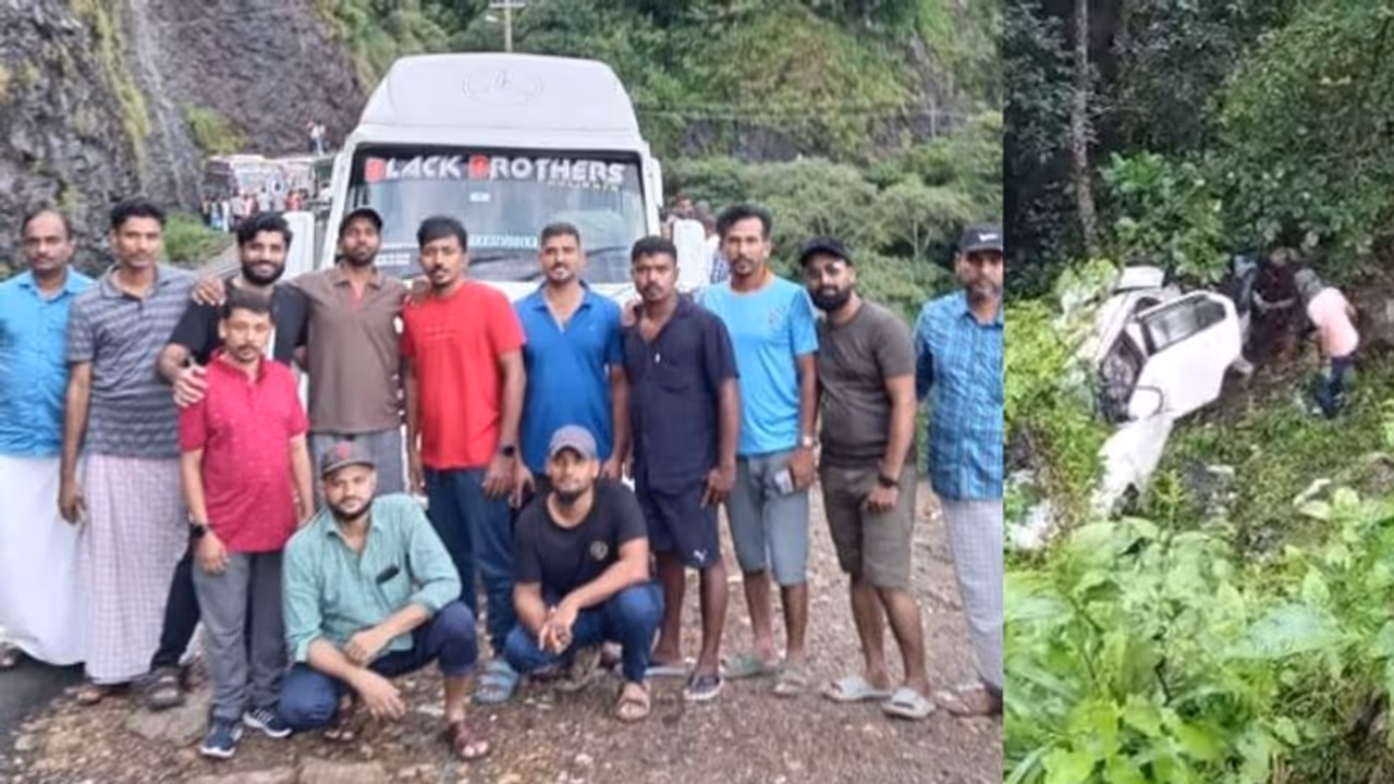 കാര്‍ മറിഞ്ഞ് പാറക്കെട്ടിൽ തങ്ങി; ഉടുതുണി അഴിച്ച്‌ വടമാക്കി താഴെയിറങ്ങി, രക്ഷകരായി മലപ്പുറത്തെ വിനോദസഞ്ചാരികൾ