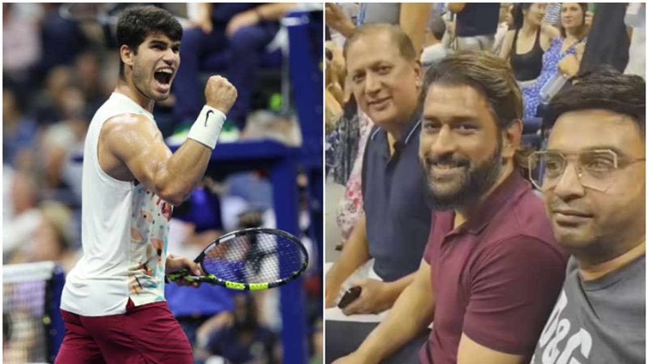 ടെന്നിസായാലെന്ത്? യുഎസ് ഓപ്പണിനിടെ അല്ക്കറാസിന് പിന്നില് ചിരിച്ച് രസിച്ച് കാര്യം പറഞ്ഞ് എം എസ് ധോണി വീഡിയോ ടെന്നിസായാലെന്ത്? യുഎസ് ഓപ്പണിനിടെ അല്ക്കറാസിന് പിന്നില് ചിരിച്ച് രസിച്ച് കാര്യം പറഞ്ഞ് എം എസ് ധോണി വീഡിയോ