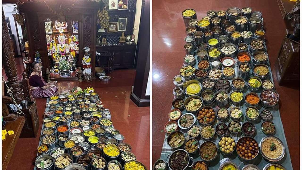 கிருஷ்ண ஜெயந்திக்கு 88 வகையான பலகாரங்கள் செய்து அசத்திய மங்களூரு பெண்மணி! கிருஷ்ண ஜெயந்திக்கு 88 வகையான பலகாரங்கள் செய்து அசத்திய மங்களூரு பெண்மணி!