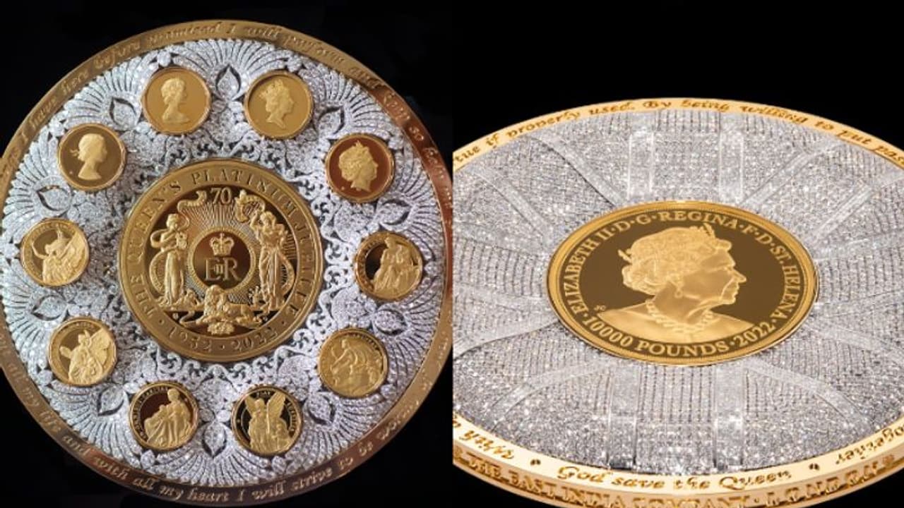 6400 വജ്രങ്ങള്, 4 കിലോ സ്വര്ണം; എലിസബത്ത് രാജ്ഞിയുടെ ഓര്മയ്ക്കായി നാണയം, ചെലവ് 192 കോടി രൂപ 6400 വജ്രങ്ങള്, 4 കിലോ സ്വര്ണം; എലിസബത്ത് രാജ്ഞിയുടെ ഓര്മയ്ക്കായി നാണയം, ചെലവ് 192 കോടി രൂപ