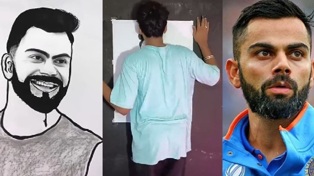 ನಾಲಿಗೆಯಿಂದ ವಿರಾಟ್ ಕೊಹ್ಲಿ ಚಿತ್ರ ಬರೆದ ಅಪ್ಪಟ ಅಭಿಮಾನಿ..! ವಿಡಿಯೋ ವೈರಲ್