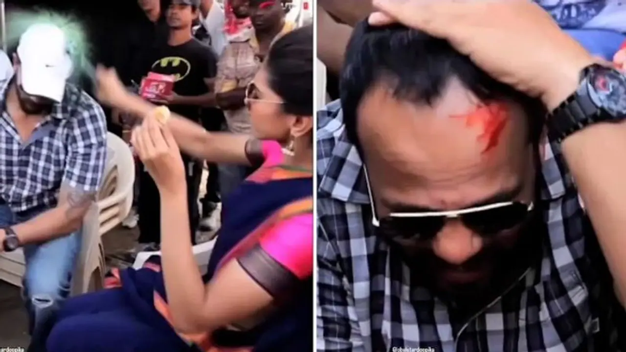 Shah Rukh Khan, Deepika Padukone smashes bottle on Rohit Shetty's head; watch viral video