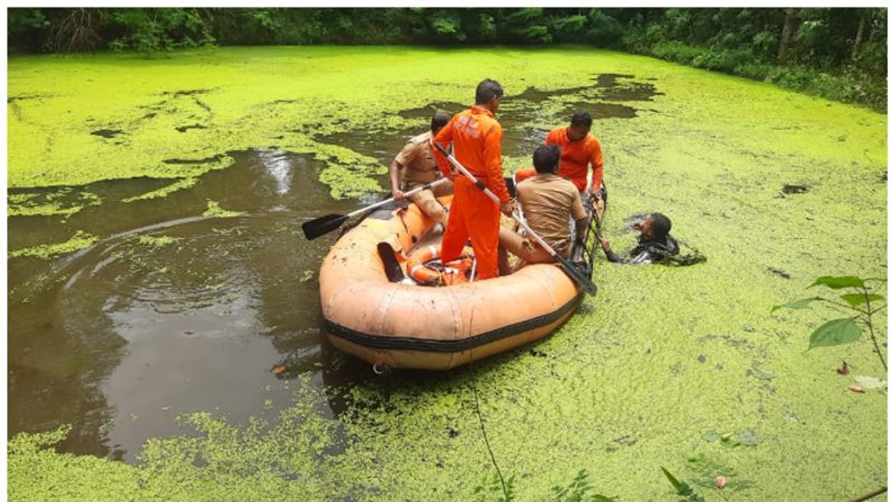 ക്ഷേത്രക്കുളത്തിൽ ഒരു ജോടി പുതിയ ചെരുപ്പുകൾ, പായലും മാറിയ നിലയിൽ; ആകെ ദുരൂഹത, ഫയ‍ർഫോഴസ് തെരച്ചിൽ നടത്തി