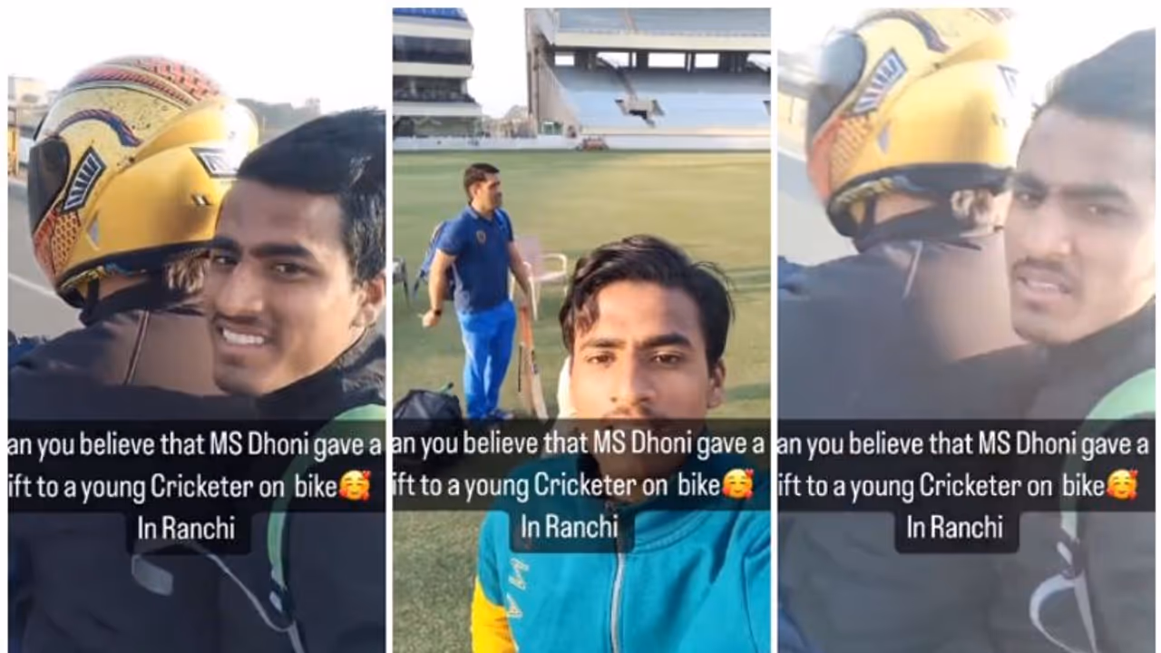 ഹെല്മെറ്റില്ല, കേരളത്തിലെങ്കില് എഐ ക്യാമറ പണി തന്നേനെ! യുവ ക്രിക്കറ്റര്ക്ക് ലിഫ്റ്റ് കൊടുത്ത് ധോണി വീഡിയോ ഹെല്മെറ്റില്ല, കേരളത്തിലെങ്കില് എഐ ക്യാമറ പണി തന്നേനെ! യുവ ക്രിക്കറ്റര്ക്ക് ലിഫ്റ്റ് കൊടുത്ത് ധോണി വീഡിയോ