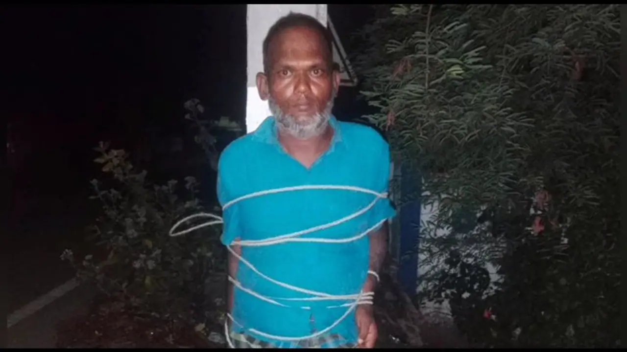 ஆடு திருட வந்தவர் என நினைத்து மனநலம் பாதிக்கப்பட்டவரை கம்பத்தில் கட்டி வைத்த கிராம மக்கள் ஆடு திருட வந்தவர் என நினைத்து மனநலம் பாதிக்கப்பட்டவரை கம்பத்தில் கட்டி வைத்த கிராம மக்கள்