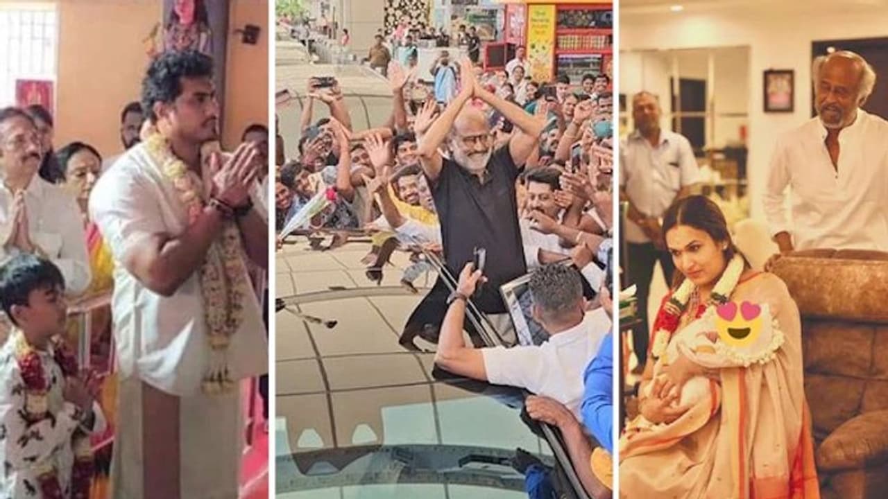 Video: Jailer star Rajinikanth in Sulur, attends his grandson Veer's ear piercing ceremony Video: Jailer star Rajinikanth in Sulur, attends his grandson Veer's ear piercing ceremony