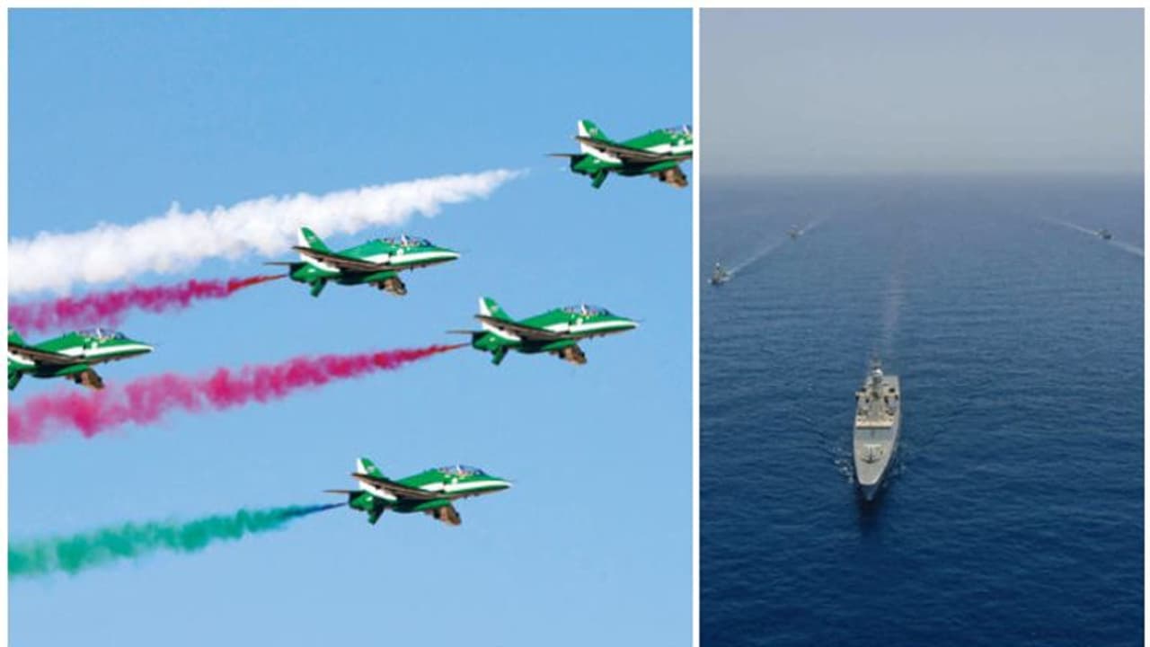 സൗദി ദേശീയ ദിനാഘോഷത്തിന് പൊലിമയേറ്റാൻ വ്യോമ, നാവികാഭ്യാസ പ്രകടനം സൗദി ദേശീയ ദിനാഘോഷത്തിന് പൊലിമയേറ്റാൻ വ്യോമ, നാവികാഭ്യാസ പ്രകടനം