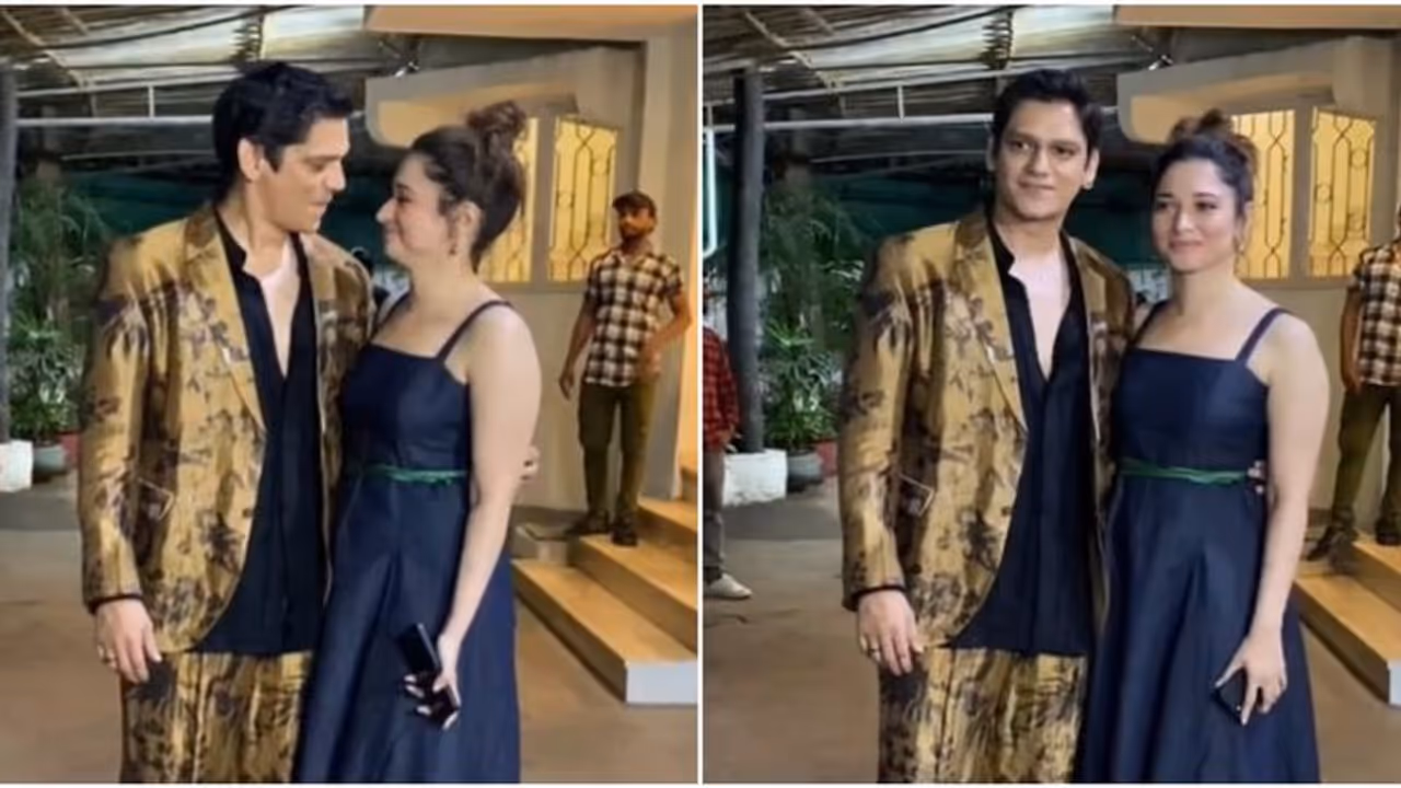 கேமரா முன்பு ஒன்றாக போஸ் கொடுத்த தமன்னா விஜய் வர்மா.. அண்ணா அண்ணி என அழைத்த போட்டோகிராபர்கள்..