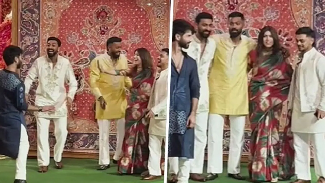 Shahid Kapoor's fun encounter with Pandya brothers during Ambani's Ganpati Puja Shahid Kapoor's fun encounter with Pandya brothers during Ambani's Ganpati Puja